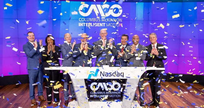 Image of CMCO Executive Leadership Team Surrounded by Confetti