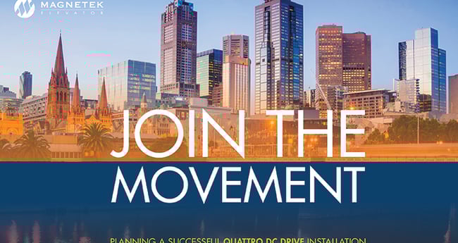 Brochure cover "Join The Movement" with a city skyline behind it